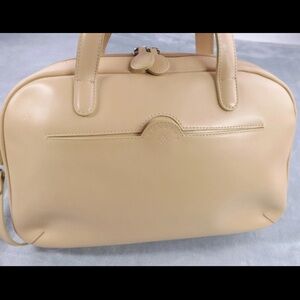 Lamarthe Handbag Satchel Purse Beige Dual Zip Wide Mouth Opening